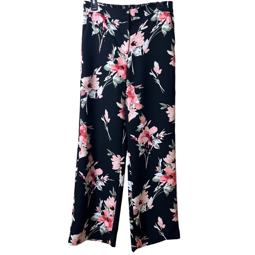 White House Black Market Floral Wide Leg Pants 4 Black Pink Cottagecore Trousers